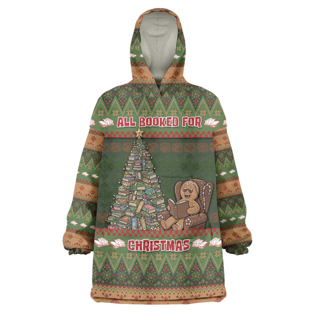 Book Lovers Christmas Wearable Blanket Hoodie Gingerbread With Xmas Book Tree - Wonder Print Shop