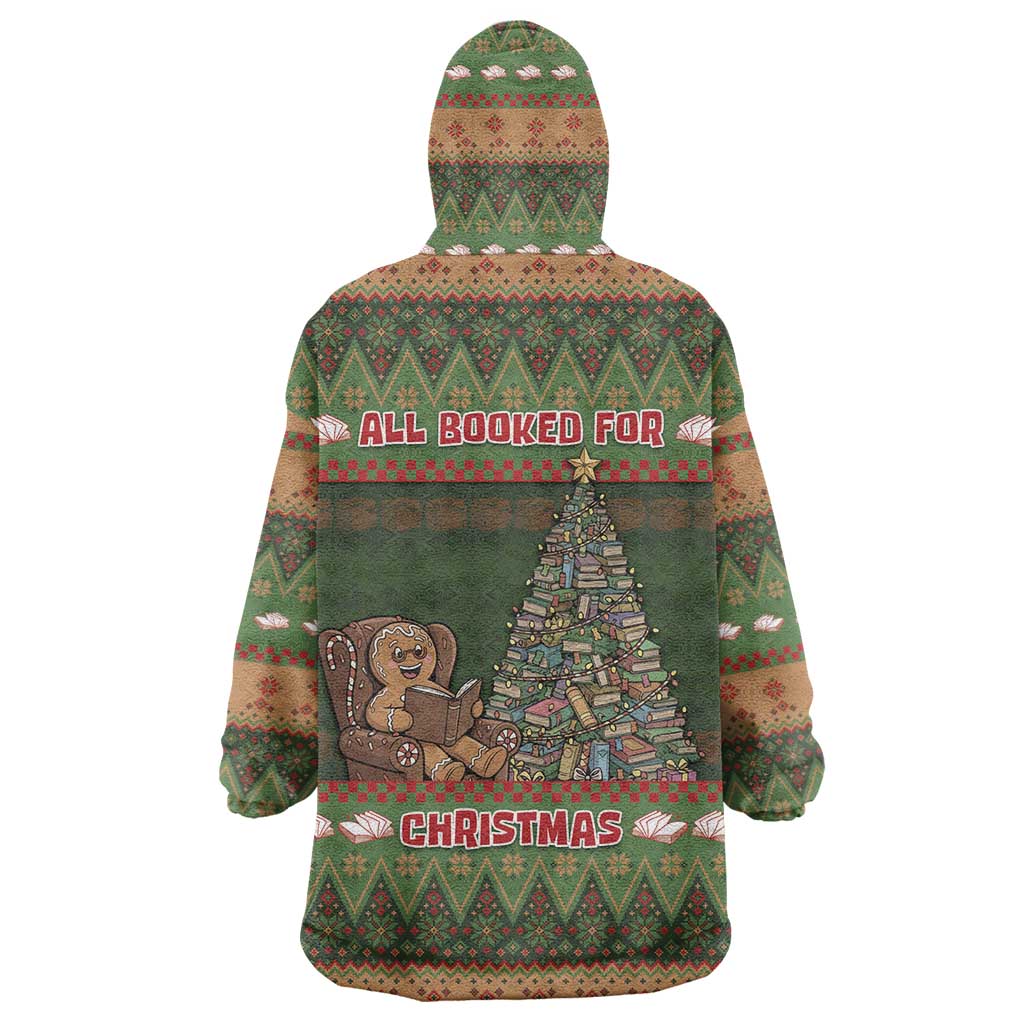 Book Lovers Christmas Wearable Blanket Hoodie Gingerbread With Xmas Book Tree - Wonder Print Shop