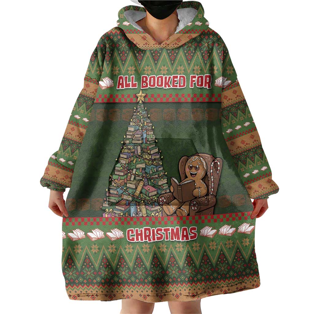 Book Lovers Christmas Wearable Blanket Hoodie Gingerbread With Xmas Book Tree - Wonder Print Shop