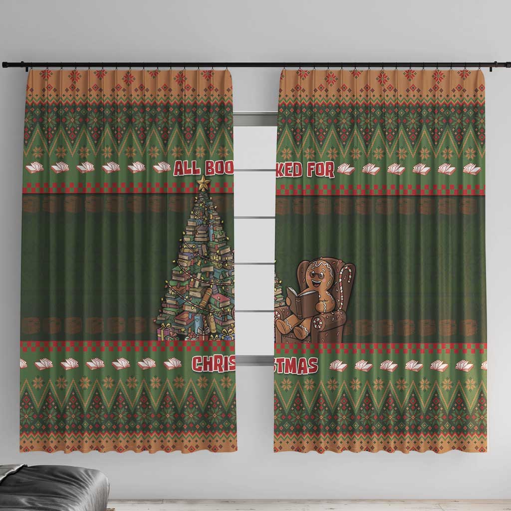 Book Lovers Christmas Window Curtain Gingerbread With Xmas Book Tree - Wonder Print Shop