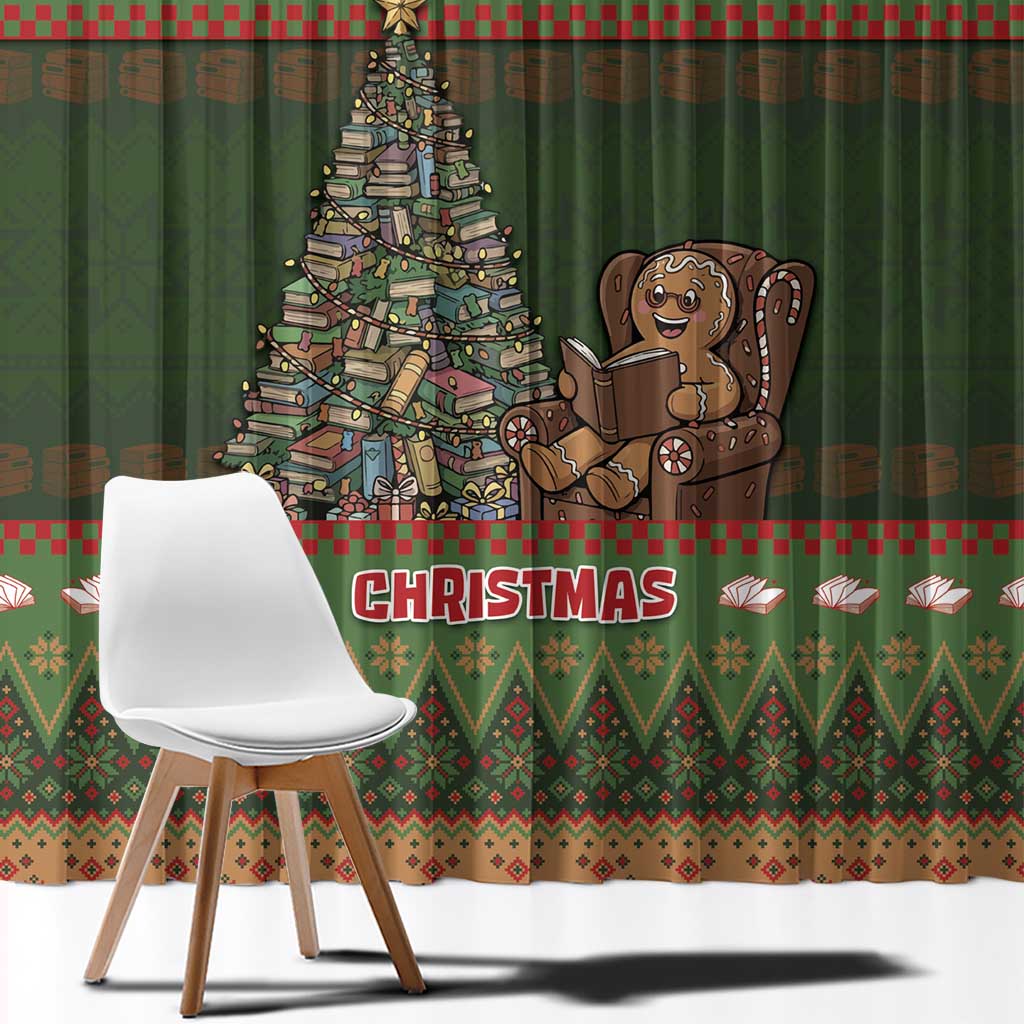 Book Lovers Christmas Window Curtain Gingerbread With Xmas Book Tree - Wonder Print Shop