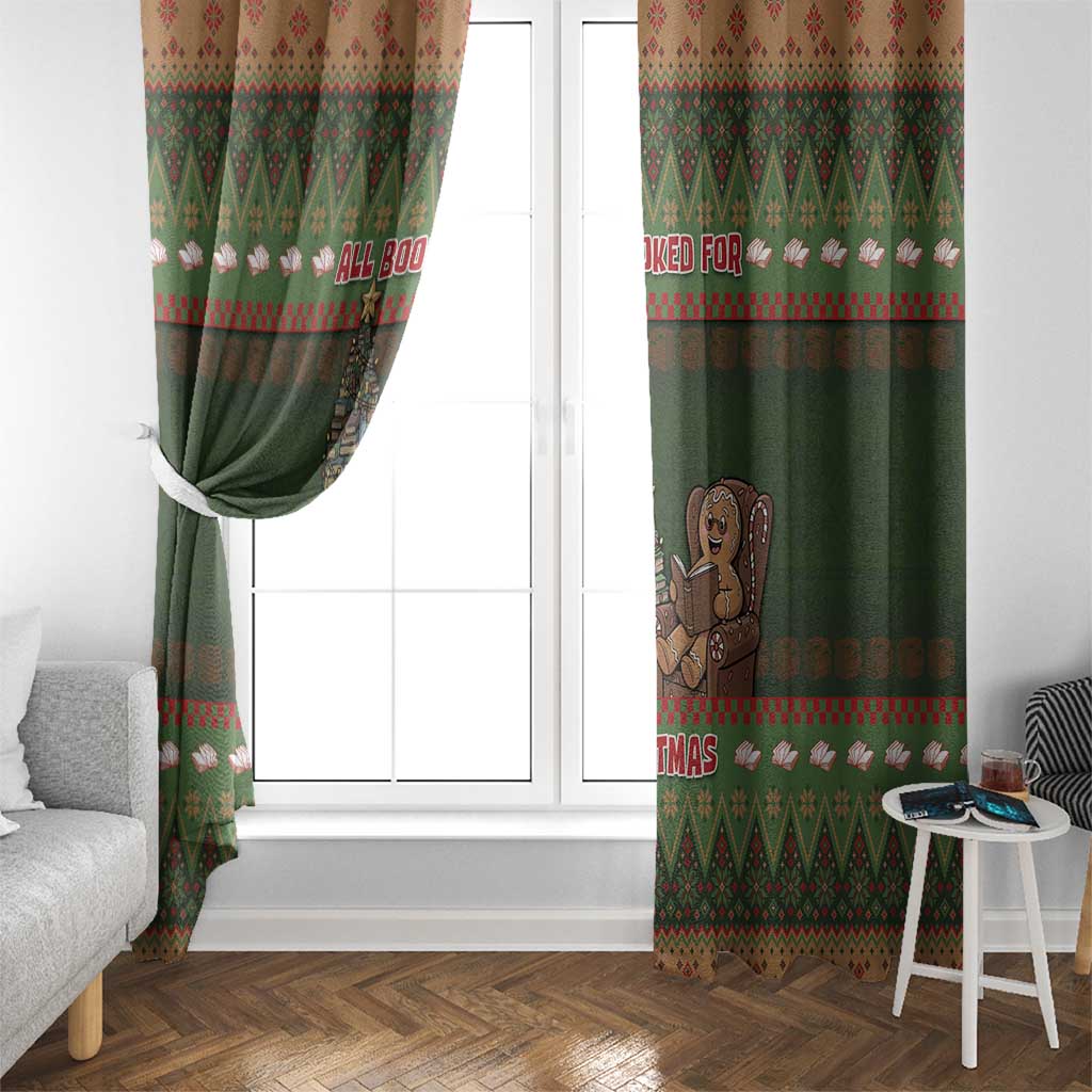 Book Lovers Christmas Window Curtain Gingerbread With Xmas Book Tree - Wonder Print Shop