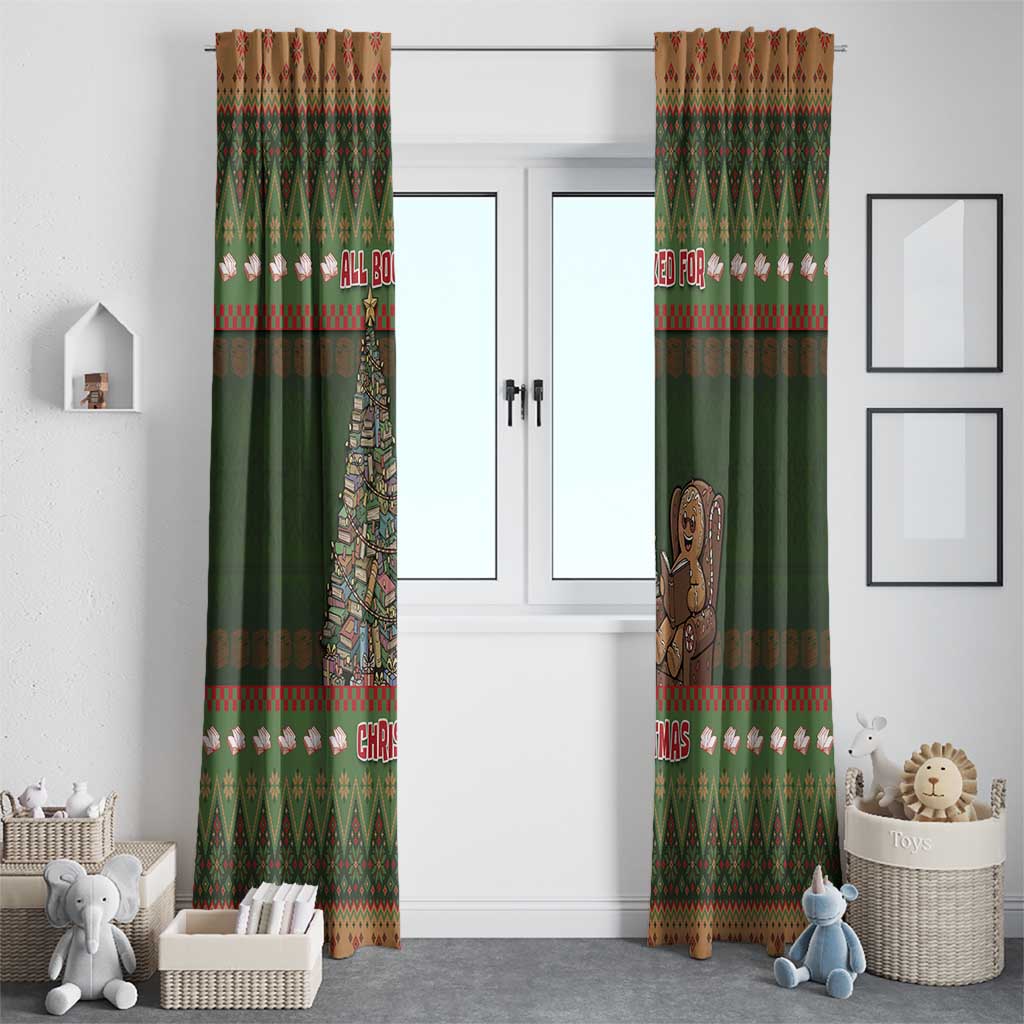 Book Lovers Christmas Window Curtain Gingerbread With Xmas Book Tree - Wonder Print Shop