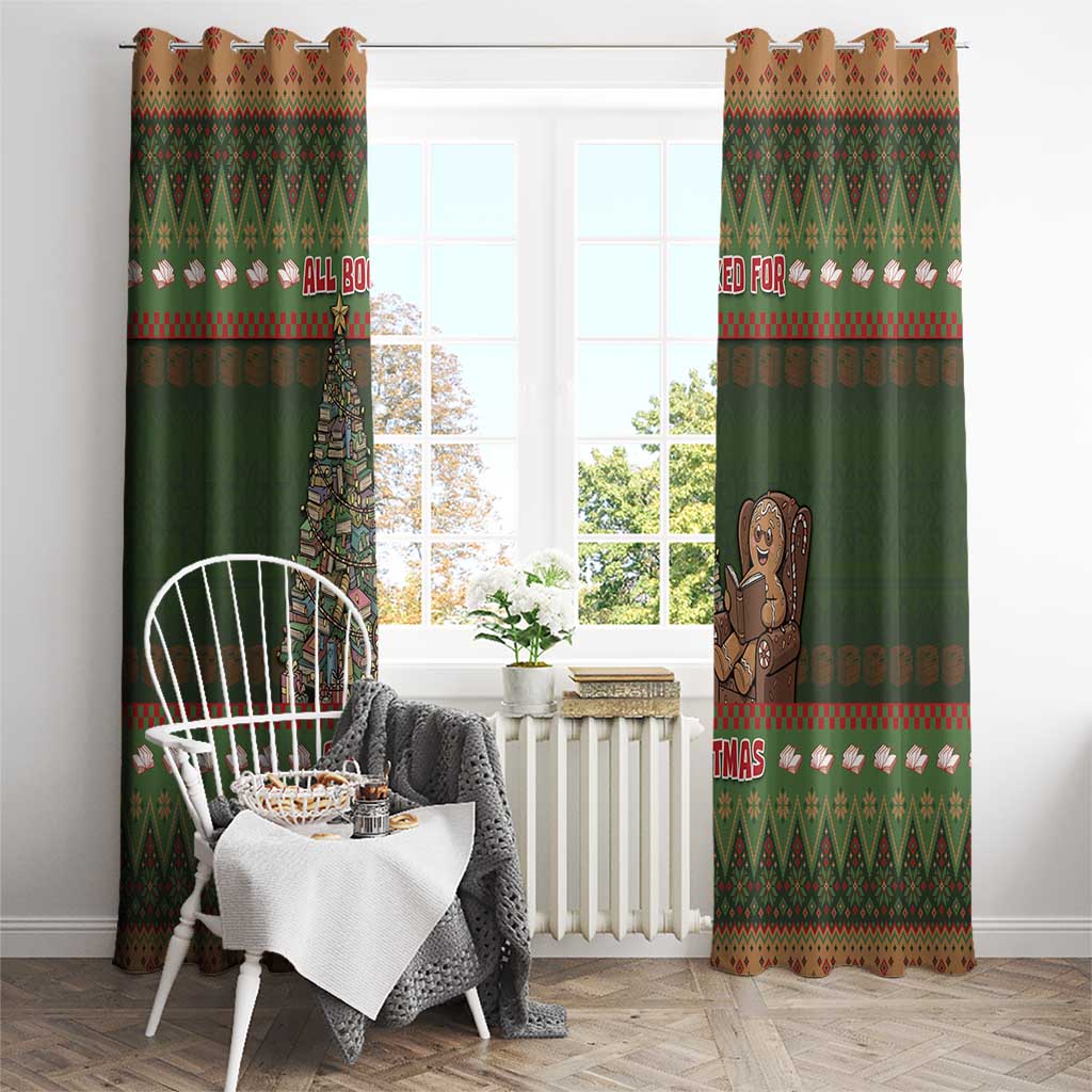 Book Lovers Christmas Window Curtain Gingerbread With Xmas Book Tree - Wonder Print Shop