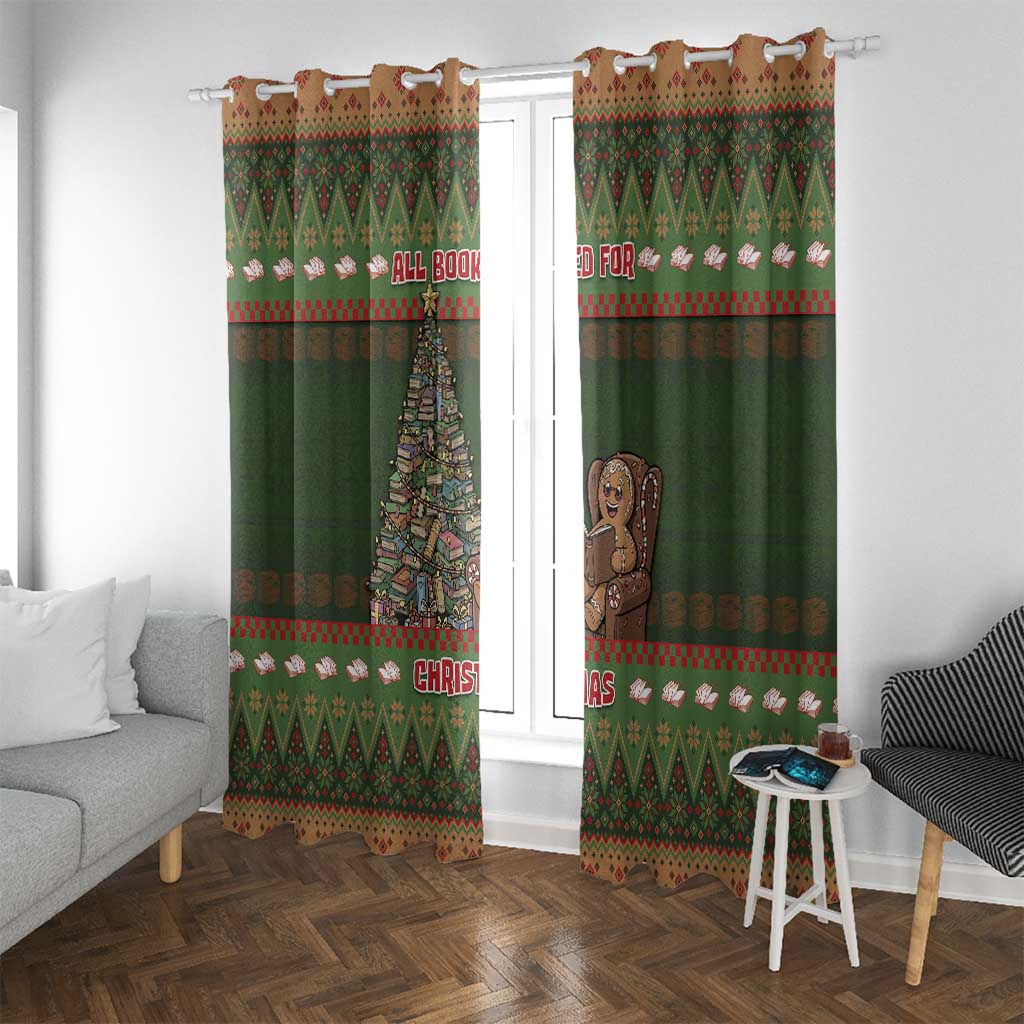 Book Lovers Christmas Window Curtain Gingerbread With Xmas Book Tree - Wonder Print Shop