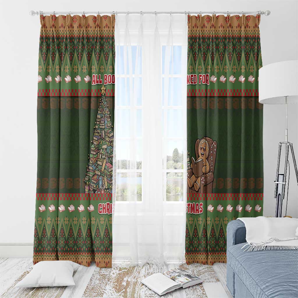 Book Lovers Christmas Window Curtain Gingerbread With Xmas Book Tree - Wonder Print Shop