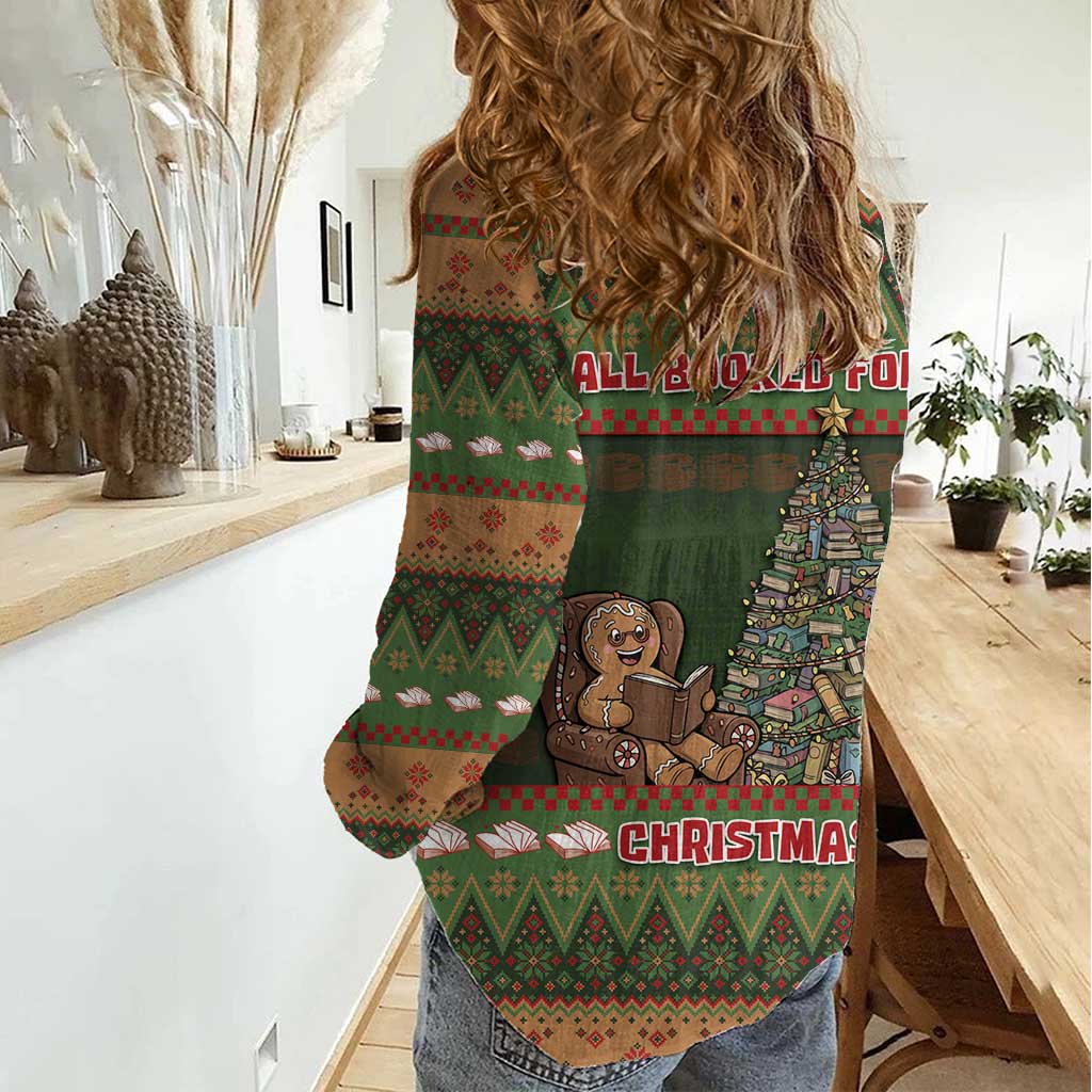 Book Lovers Christmas Women Casual Shirt Gingerbread With Xmas Book Tree - Wonder Print Shop