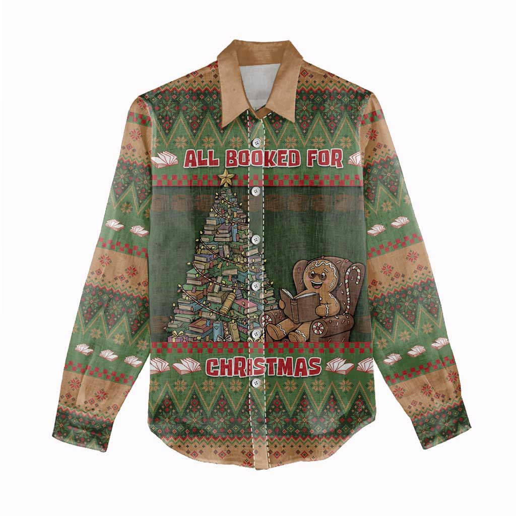 Book Lovers Christmas Women Casual Shirt Gingerbread With Xmas Book Tree - Wonder Print Shop