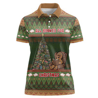 Book Lovers Christmas Women Polo Shirt Gingerbread With Xmas Book Tree - Wonder Print Shop