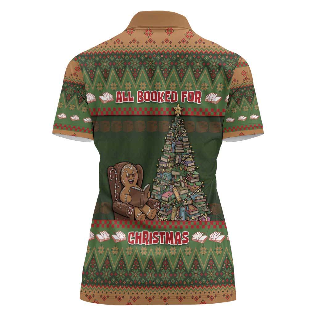 Book Lovers Christmas Women Polo Shirt Gingerbread With Xmas Book Tree - Wonder Print Shop