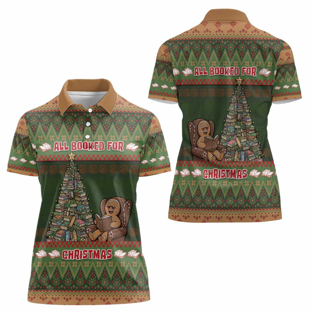 Book Lovers Christmas Women Polo Shirt Gingerbread With Xmas Book Tree - Wonder Print Shop