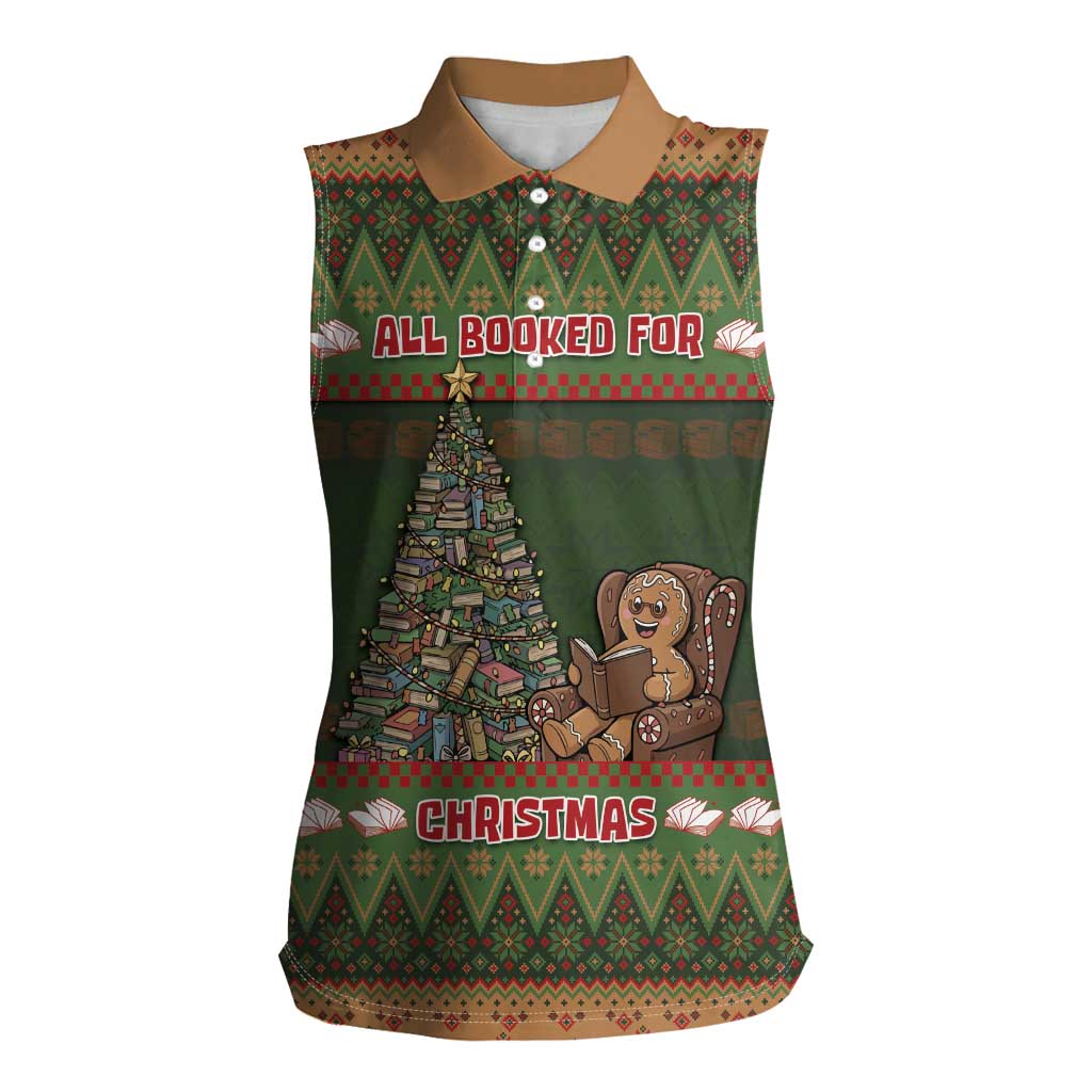 Book Lovers Christmas Women Sleeveless Polo Shirt Gingerbread With Xmas Book Tree - Wonder Print Shop