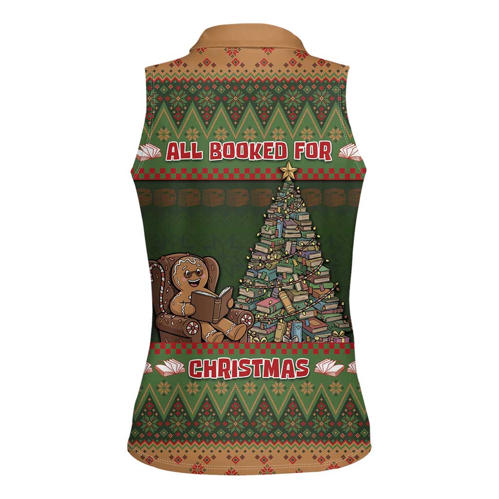 Book Lovers Christmas Women Sleeveless Polo Shirt Gingerbread With Xmas Book Tree - Wonder Print Shop