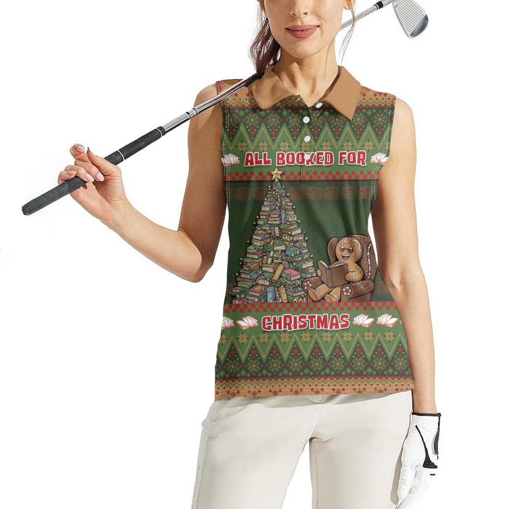 Book Lovers Christmas Women Sleeveless Polo Shirt Gingerbread With Xmas Book Tree - Wonder Print Shop