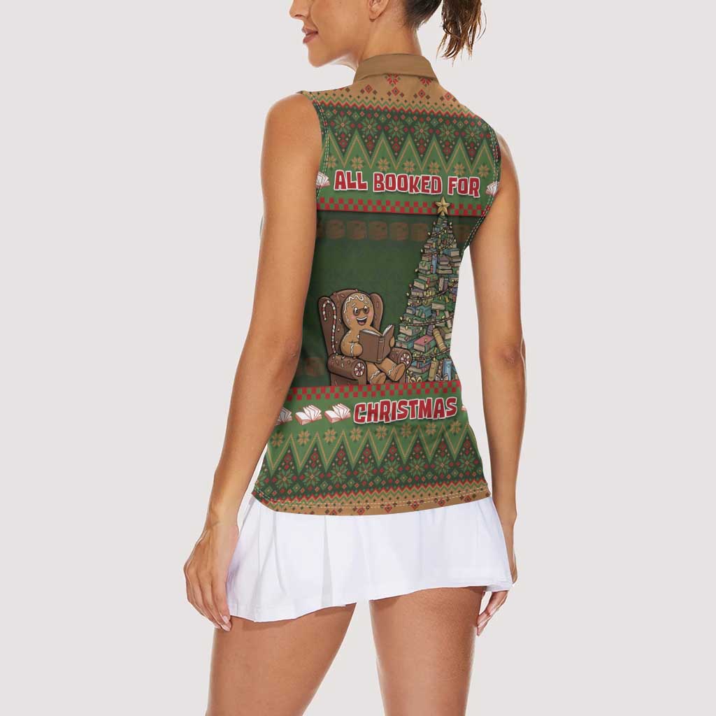 Book Lovers Christmas Women Sleeveless Polo Shirt Gingerbread With Xmas Book Tree - Wonder Print Shop