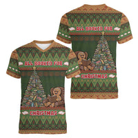 Book Lovers Christmas Women V-Neck T-Shirt Gingerbread With Xmas Book Tree - Wonder Print Shop