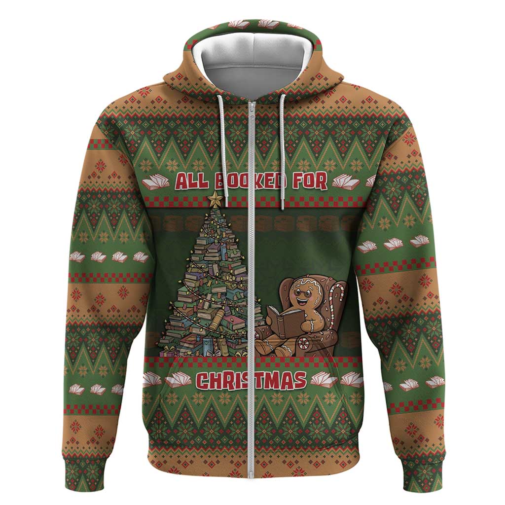 Book Lovers Christmas Zip Hoodie Gingerbread With Xmas Book Tree - Wonder Print Shop