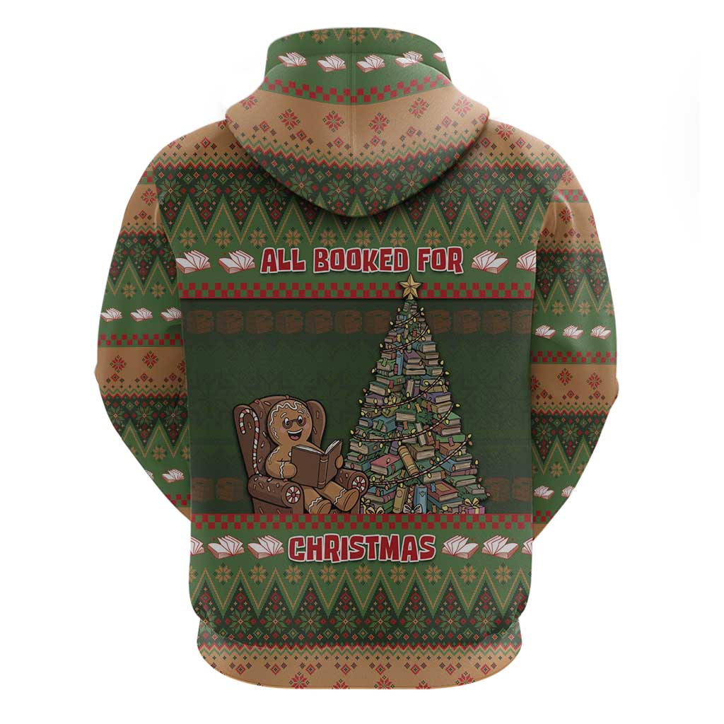 Book Lovers Christmas Zip Hoodie Gingerbread With Xmas Book Tree - Wonder Print Shop