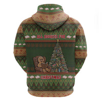 Book Lovers Christmas Zip Hoodie Gingerbread With Xmas Book Tree - Wonder Print Shop