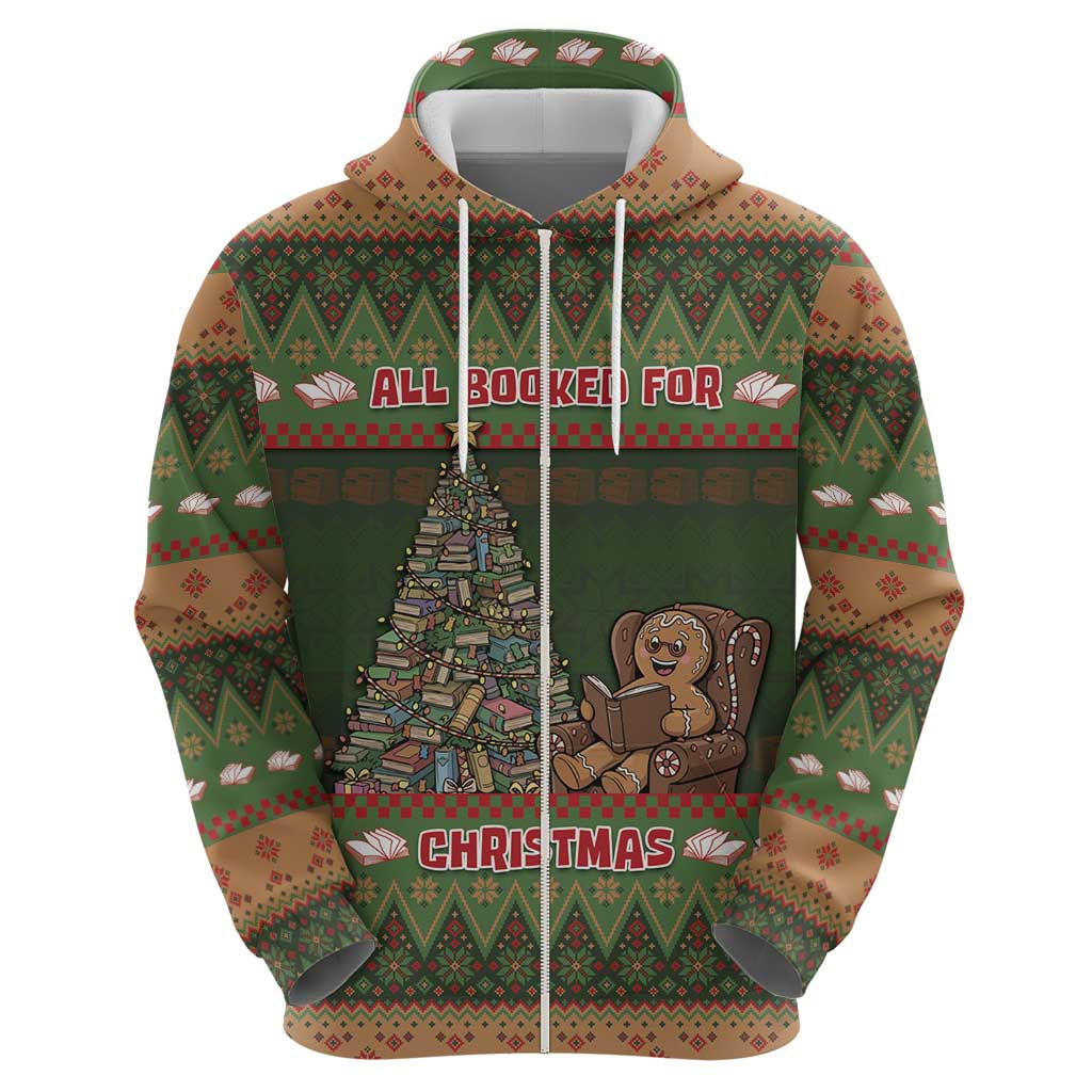 Book Lovers Christmas Zip Hoodie Gingerbread With Xmas Book Tree - Wonder Print Shop