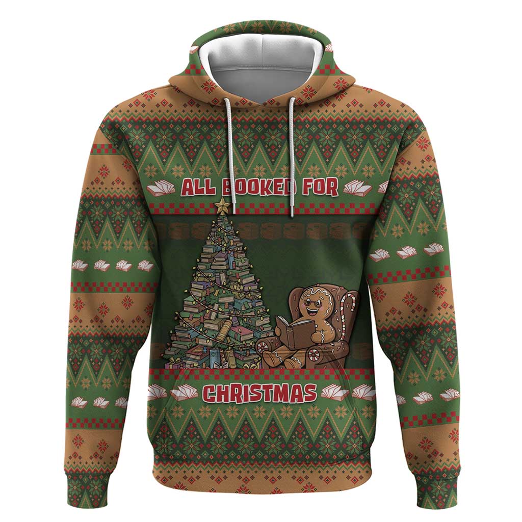 Book Lovers Christmas Zip Hoodie Gingerbread With Xmas Book Tree - Wonder Print Shop