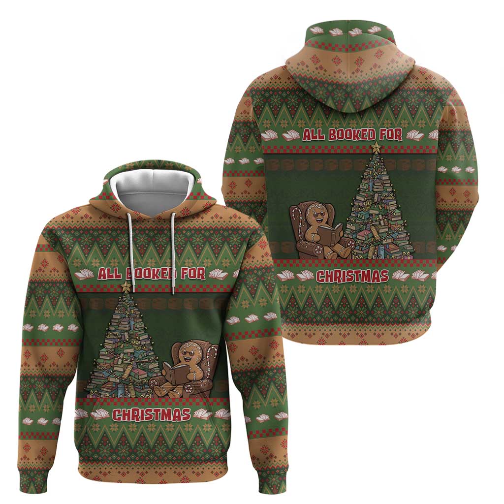 Book Lovers Christmas Zip Hoodie Gingerbread With Xmas Book Tree - Wonder Print Shop