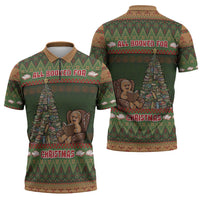 Book Lovers Christmas Zipper Polo Shirt Gingerbread With Xmas Book Tree - Wonder Print Shop