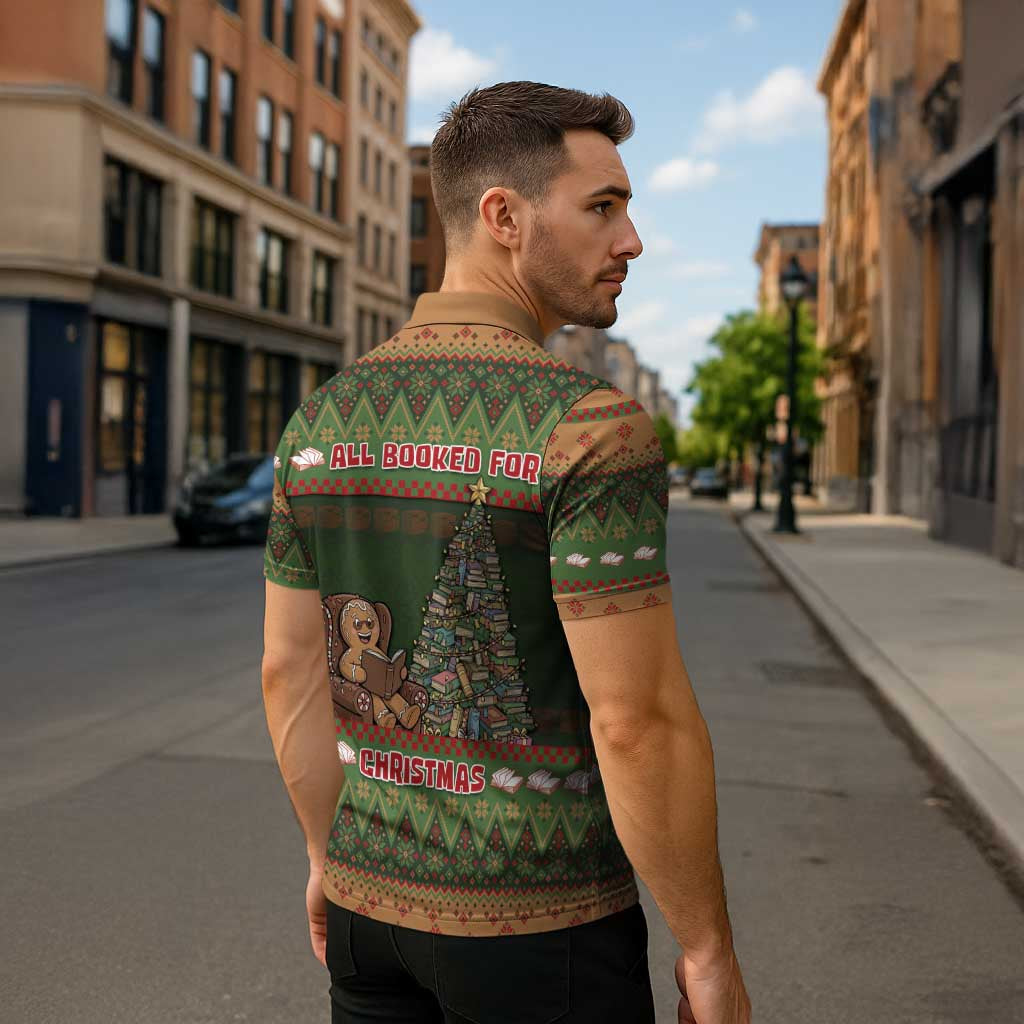 Book Lovers Christmas Zipper Polo Shirt Gingerbread With Xmas Book Tree - Wonder Print Shop