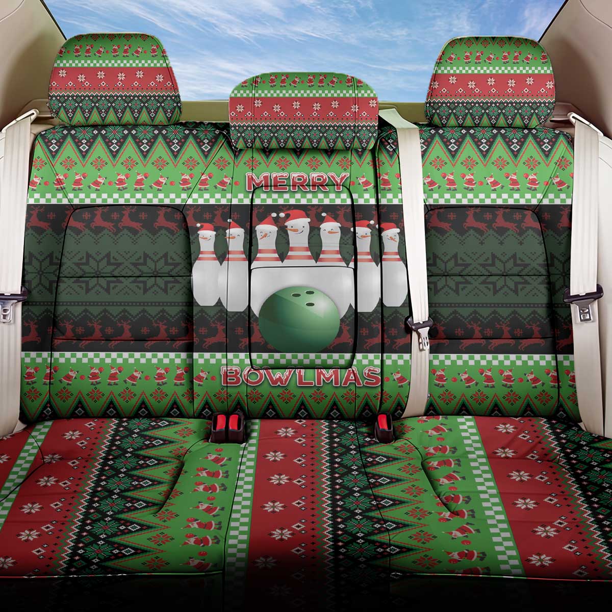 Bowling Christmas Back Car Seat Cover Merry Bowlmas - Wonder Print Shop