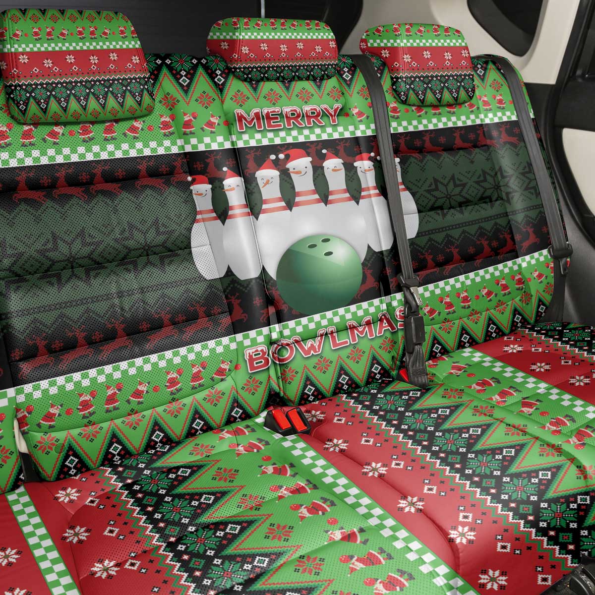 Bowling Christmas Back Car Seat Cover Merry Bowlmas - Wonder Print Shop