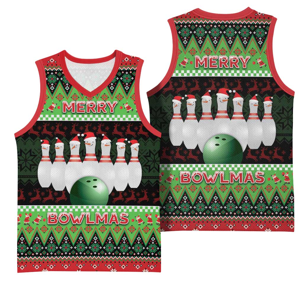 Bowling Christmas Basketball Jersey Merry Bowlmas - Wonder Print Shop