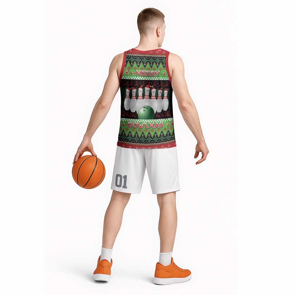 Bowling Christmas Basketball Jersey Merry Bowlmas - Wonder Print Shop