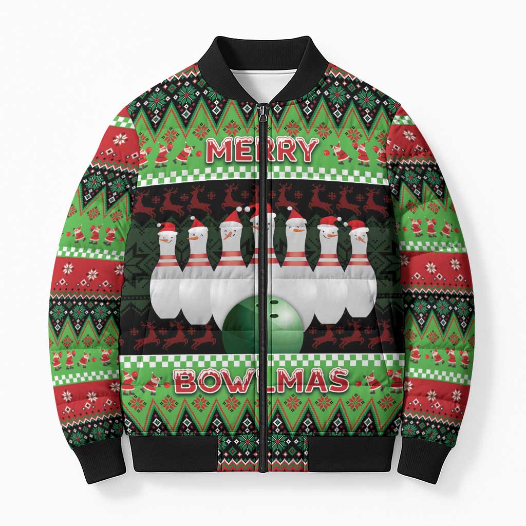 Bowling Christmas Bomber Puffer Jacket Merry Bowlmas - Wonder Print Shop