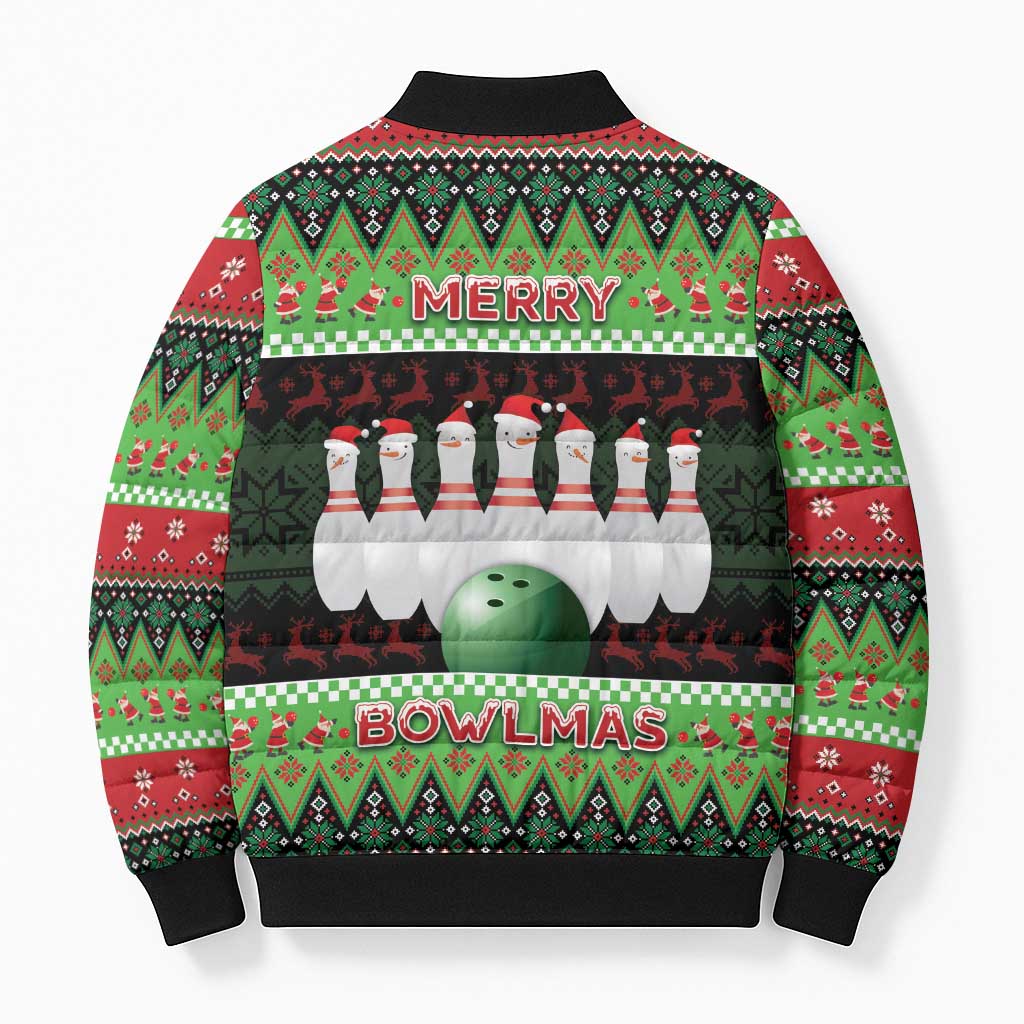 Bowling Christmas Bomber Puffer Jacket Merry Bowlmas - Wonder Print Shop