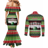 Bowling Christmas Couples Matching Mermaid Dress and Long Sleeve Button Shirt Merry Bowlmas - Wonder Print Shop
