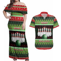 Bowling Christmas Couples Matching Off Shoulder Maxi Dress and Hawaiian Shirt Merry Bowlmas - Wonder Print Shop