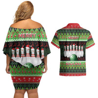 Bowling Christmas Couples Matching Off Shoulder Short Dress and Hawaiian Shirt Merry Bowlmas - Wonder Print Shop