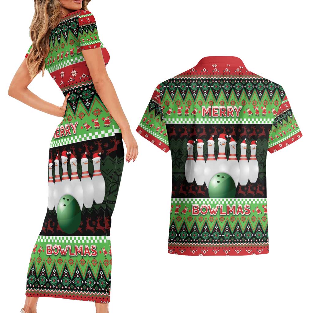Bowling Christmas Couples Matching Short Sleeve Bodycon Dress and Hawaiian Shirt Merry Bowlmas - Wonder Print Shop