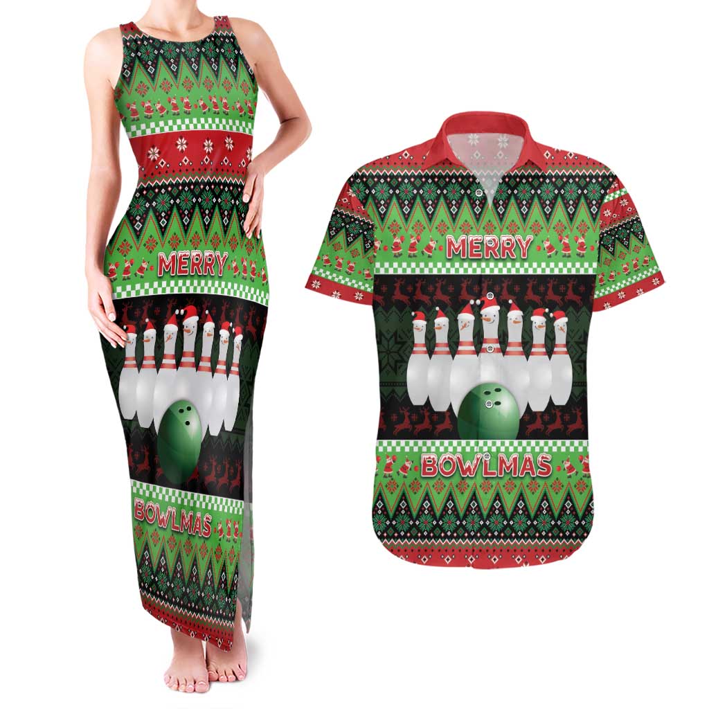 Bowling Christmas Couples Matching Tank Maxi Dress and Hawaiian Shirt Merry Bowlmas - Wonder Print Shop