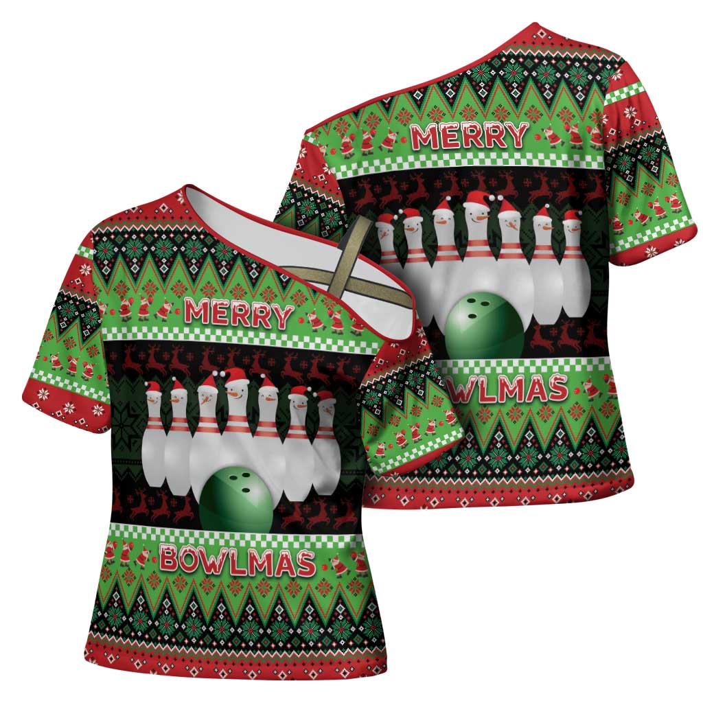 Bowling Christmas Cross Shoulder Shirt Merry Bowlmas - Wonder Print Shop