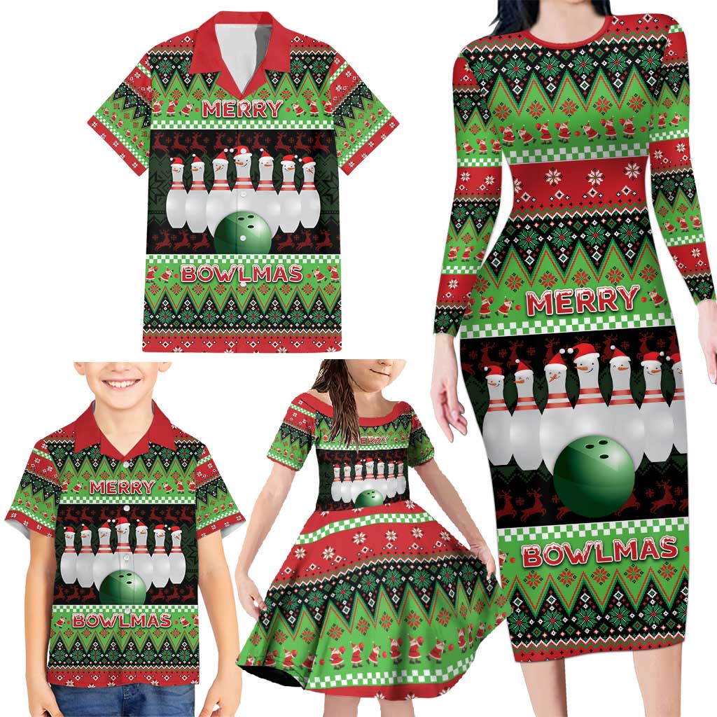 Bowling Christmas Family Matching Long Sleeve Bodycon Dress and Hawaiian Shirt Merry Bowlmas - Wonder Print Shop