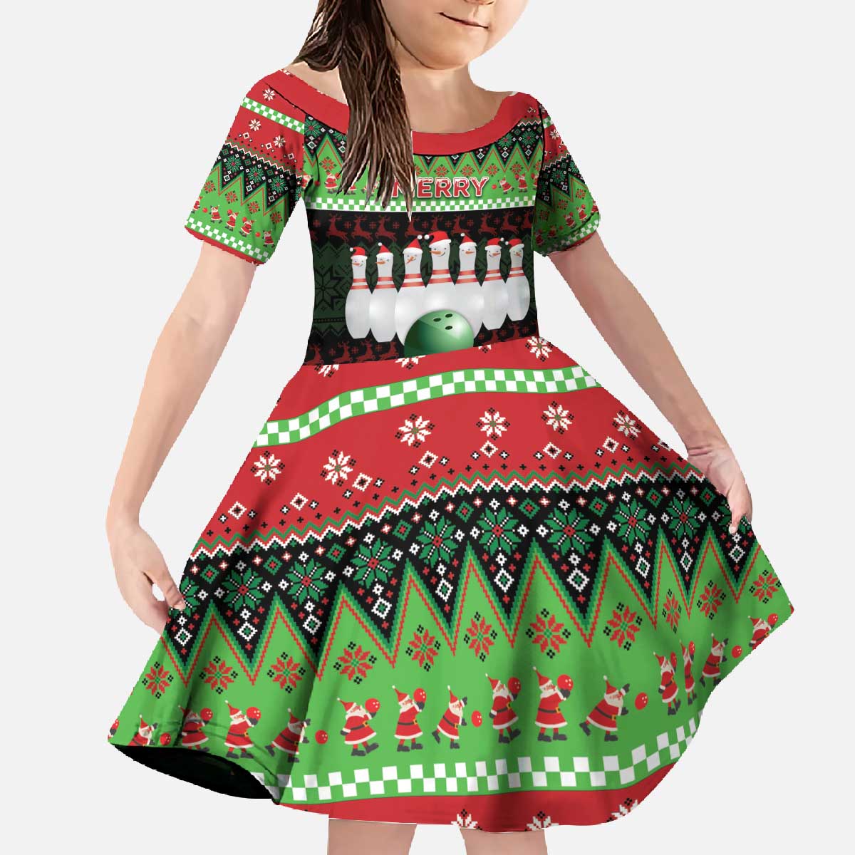 Bowling Christmas Family Matching Off The Shoulder Long Sleeve Dress and Hawaiian Shirt Merry Bowlmas - Wonder Print Shop