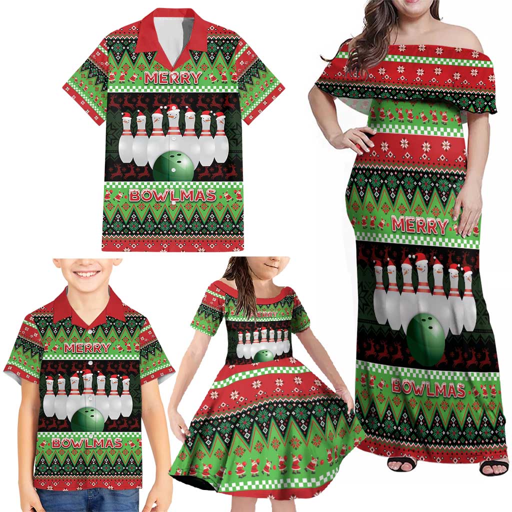 Bowling Christmas Family Matching Off Shoulder Maxi Dress and Hawaiian Shirt Merry Bowlmas - Wonder Print Shop