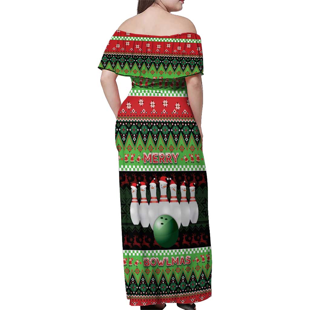 Bowling Christmas Family Matching Off Shoulder Maxi Dress and Hawaiian Shirt Merry Bowlmas - Wonder Print Shop