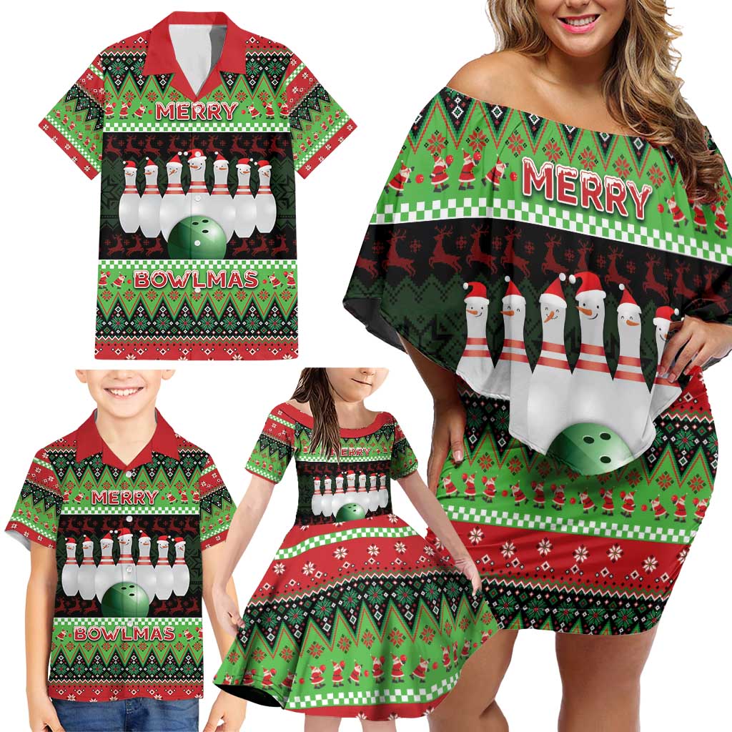 Bowling Christmas Family Matching Off Shoulder Short Dress and Hawaiian Shirt Merry Bowlmas - Wonder Print Shop