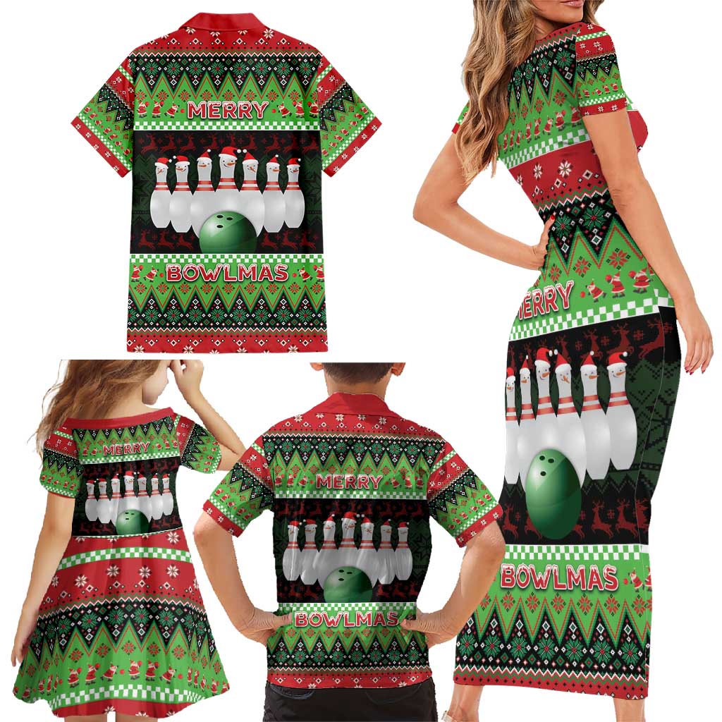 Bowling Christmas Family Matching Short Sleeve Bodycon Dress and Hawaiian Shirt Merry Bowlmas - Wonder Print Shop