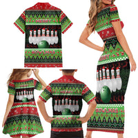 Bowling Christmas Family Matching Short Sleeve Bodycon Dress and Hawaiian Shirt Merry Bowlmas - Wonder Print Shop