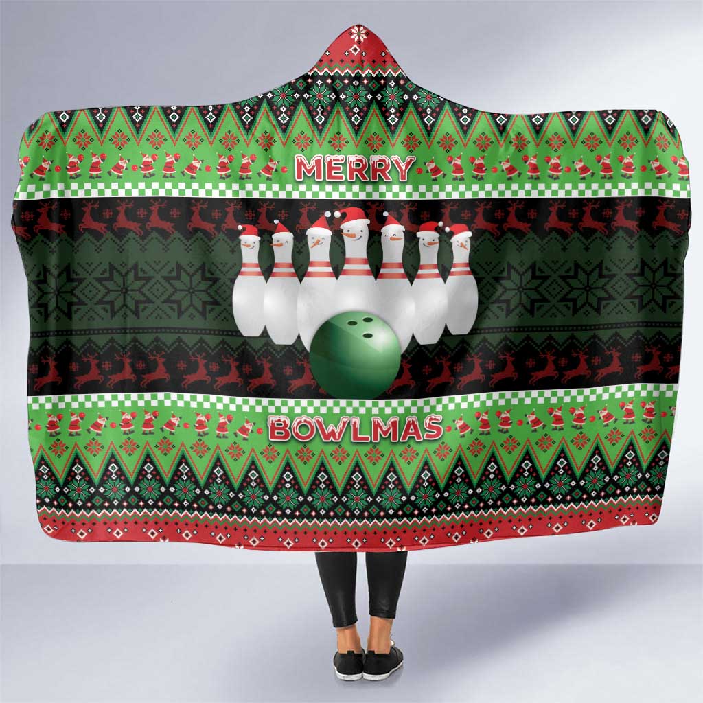 Bowling Christmas Hooded Blanket Merry Bowlmas - Wonder Print Shop