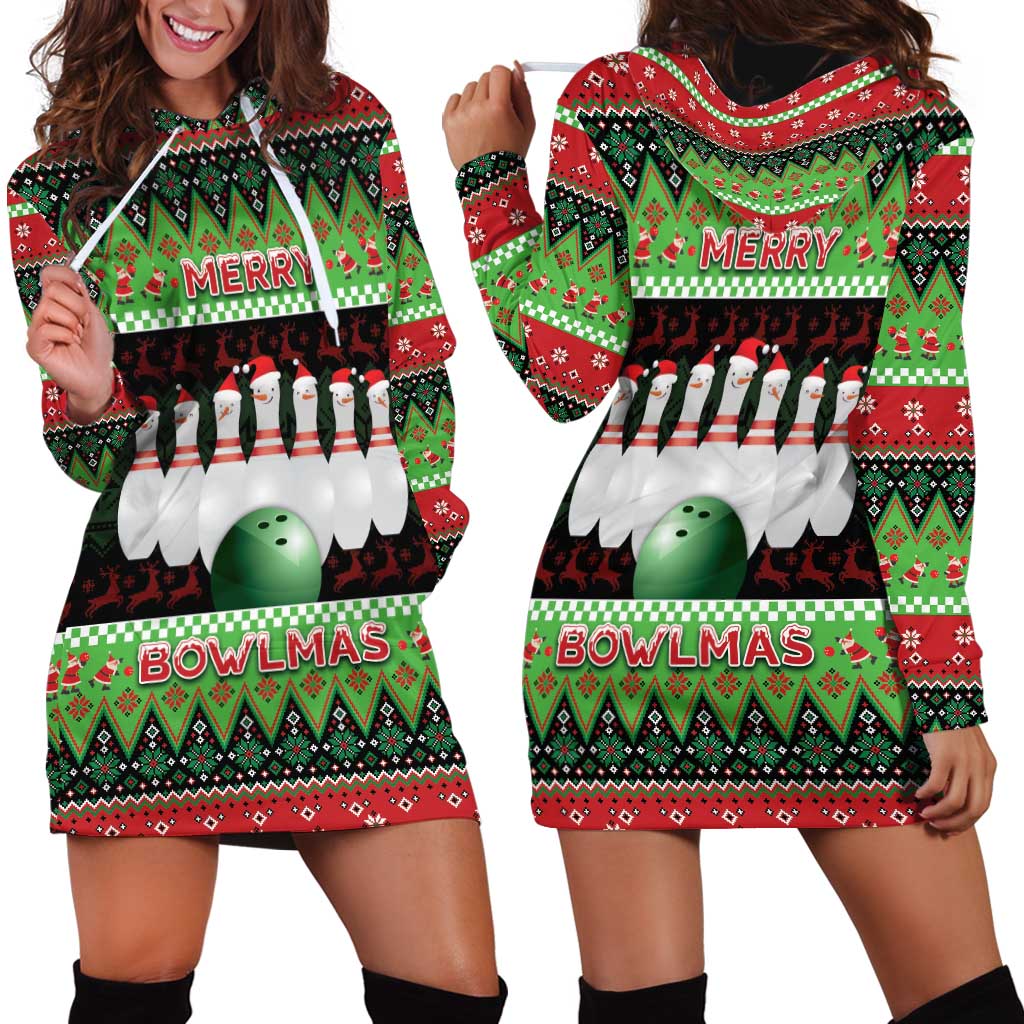 Bowling Christmas Hoodie Dress Merry Bowlmas - Wonder Print Shop
