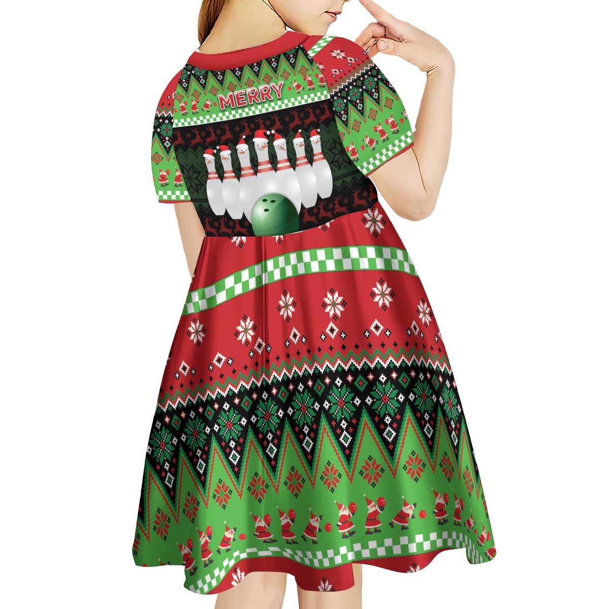 Bowling Christmas Kid Short Sleeve Dress Merry Bowlmas - Wonder Print Shop